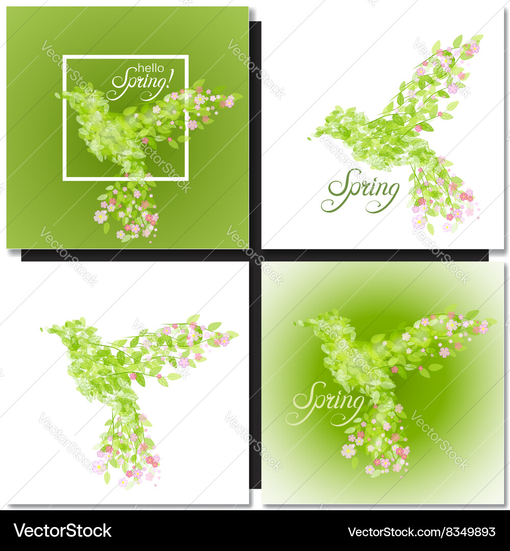 Set of spring green background with leaves Vector Image