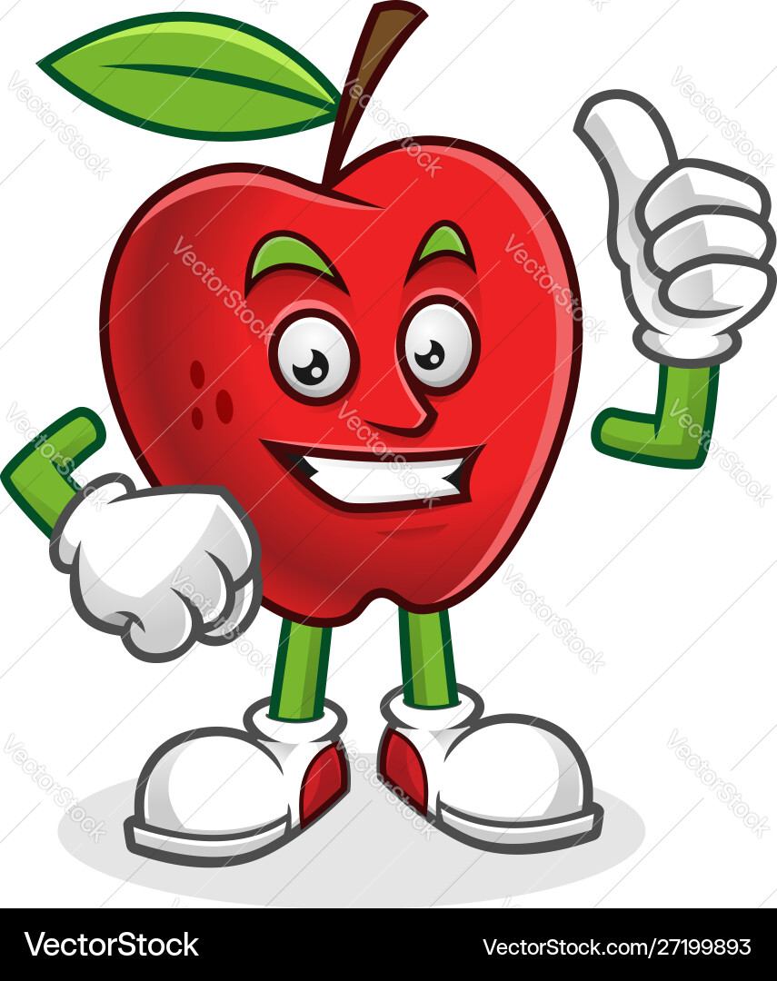 Thumb up apple mascot character Thumb up apple mascot character vector image