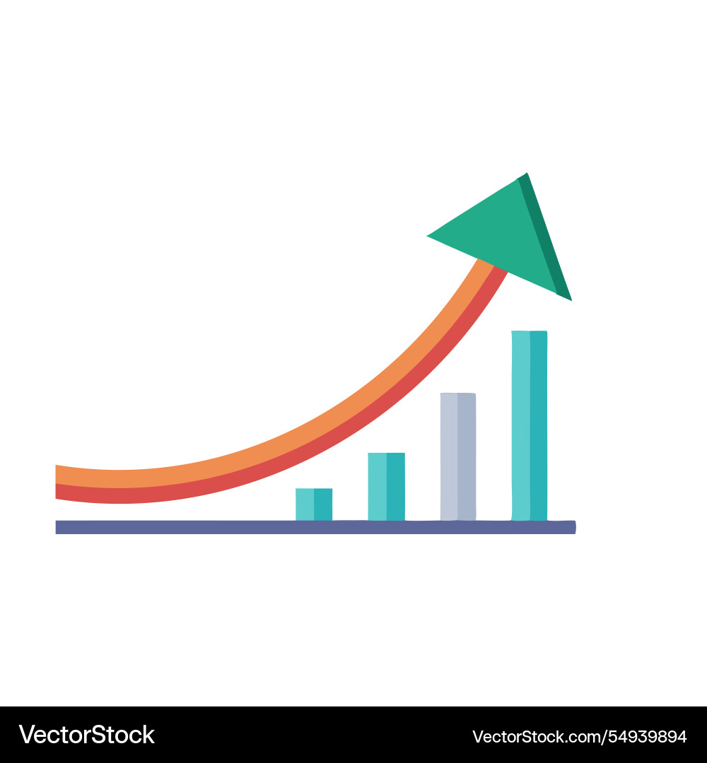 Curved graph with arrow moving up isolated flat Curved graph with arrow moving up isolated flat vector image