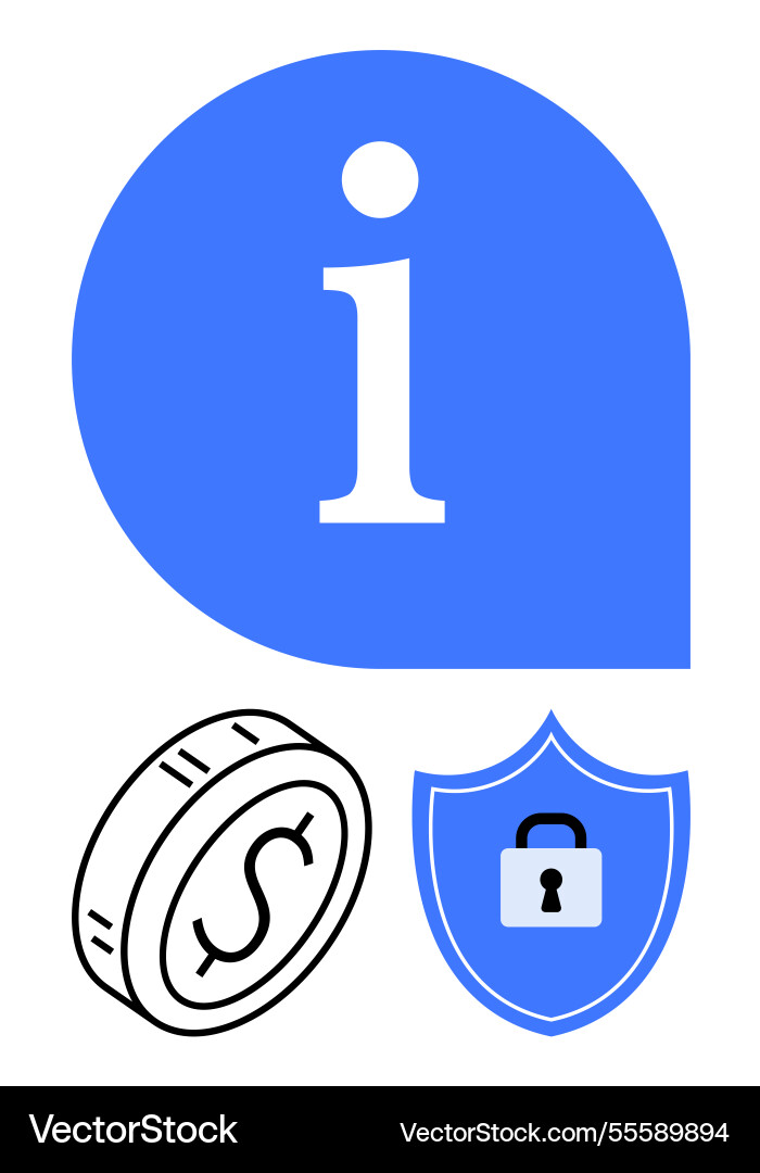 Information icon with coin and shield representing Information icon with coin and shield representing Vector Image