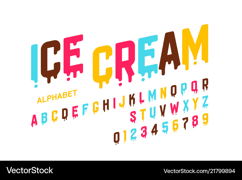 Melting ice cream font alphabet letters Melting ice cream font alphabet letters vector image