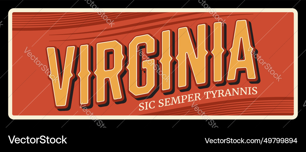 Usa state sign of virginia vintage travel plate Usa state sign of virginia vintage travel plate vector image