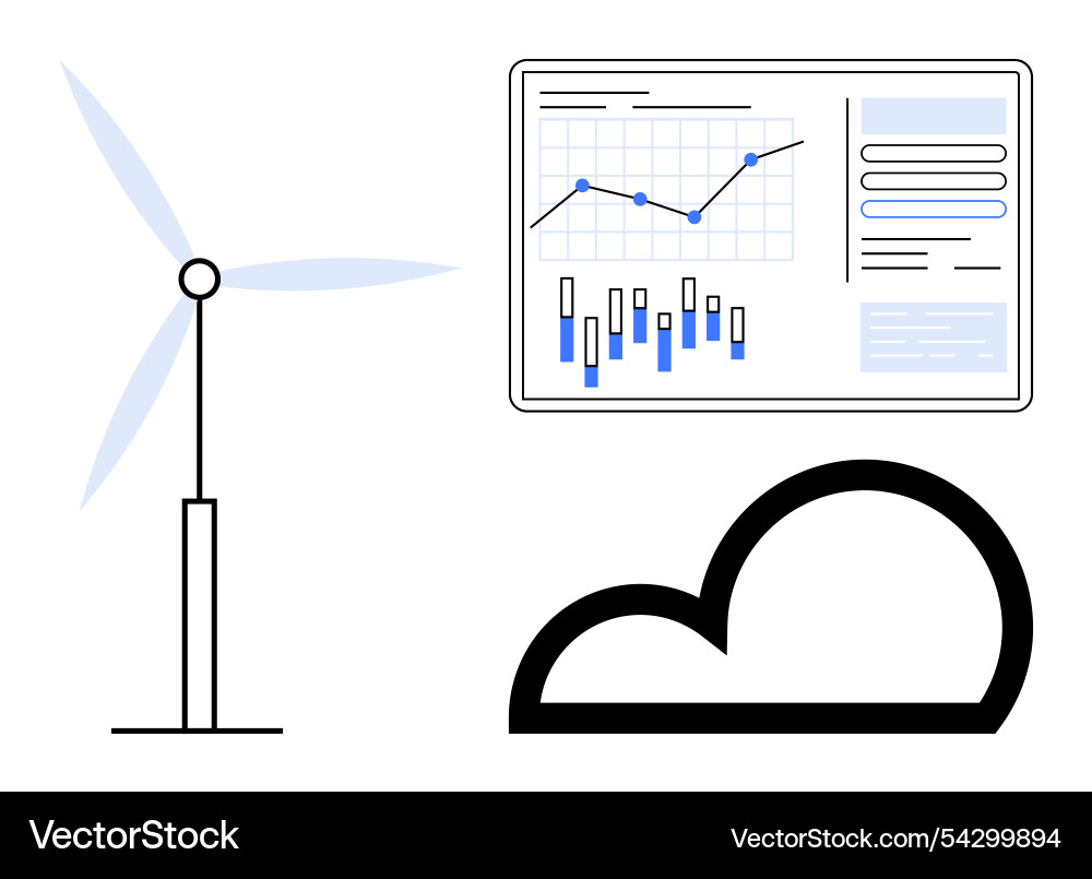 Wind turbine generating renewable energy with data Wind turbine generating renewable energy with data Vector Image