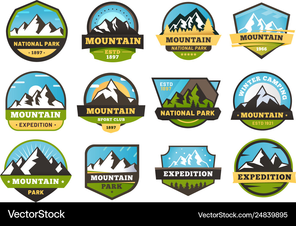 Mountain expedition emblems outdoors travel Vector Image