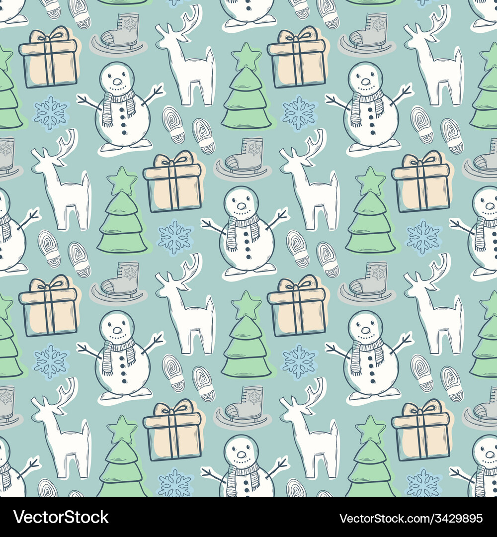 Seamless pattern with snowman Vector Image
