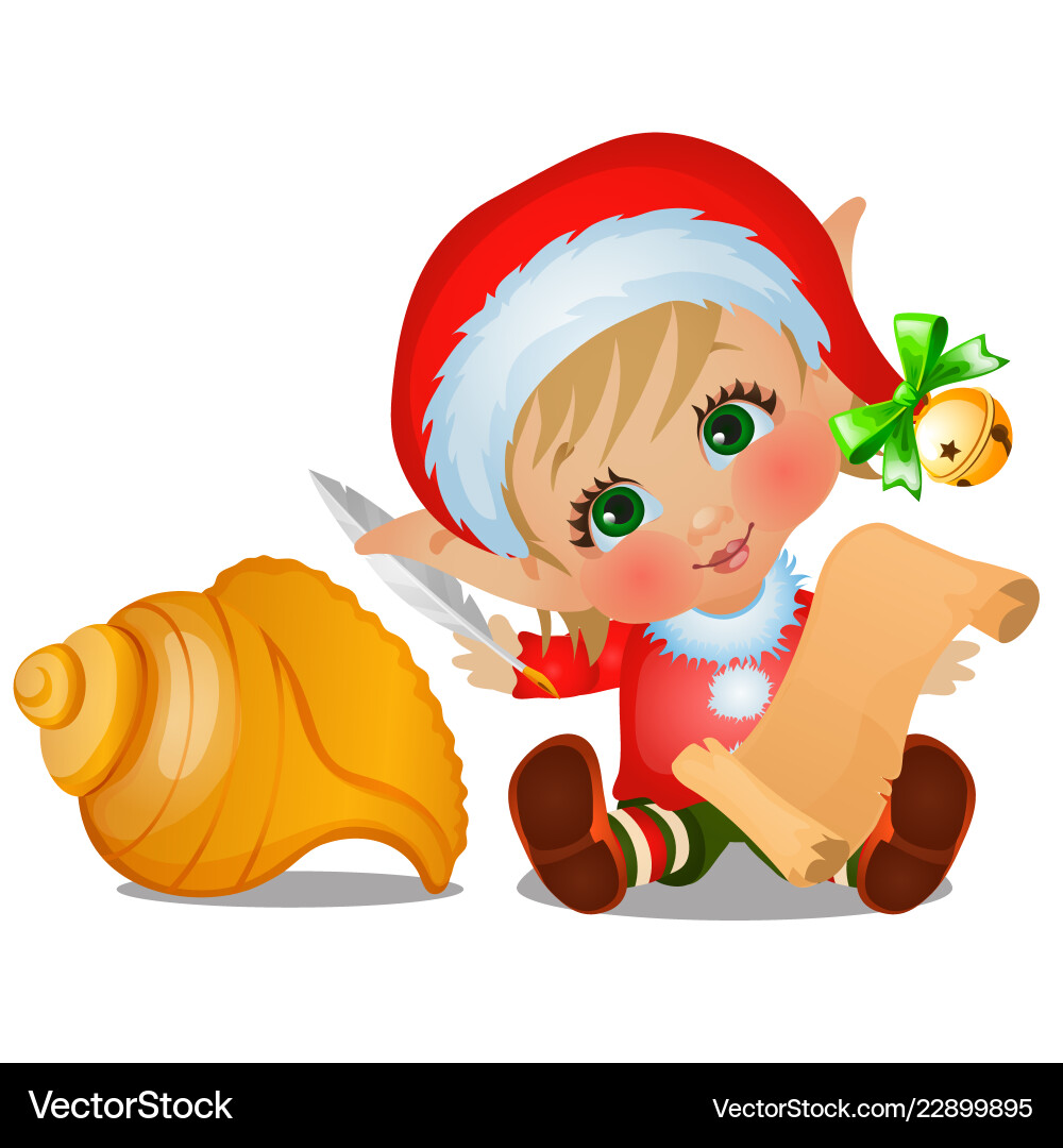Set of santas helper with seashell isolated Set of santas helper with seashell isolated vector image