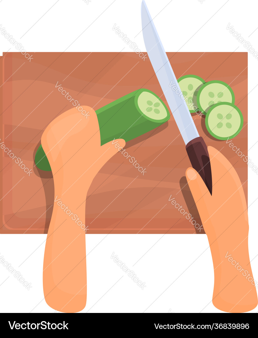 Cutting cucumber icon cartoon style Cutting cucumber icon cartoon style vector image