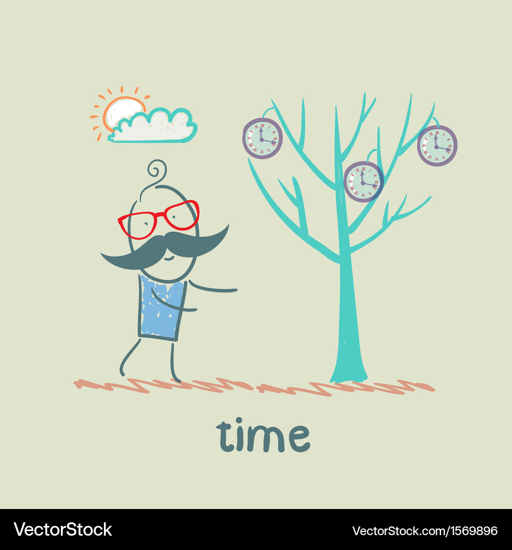 Mann wächst ein Baum mit Uhr Vektorbild
