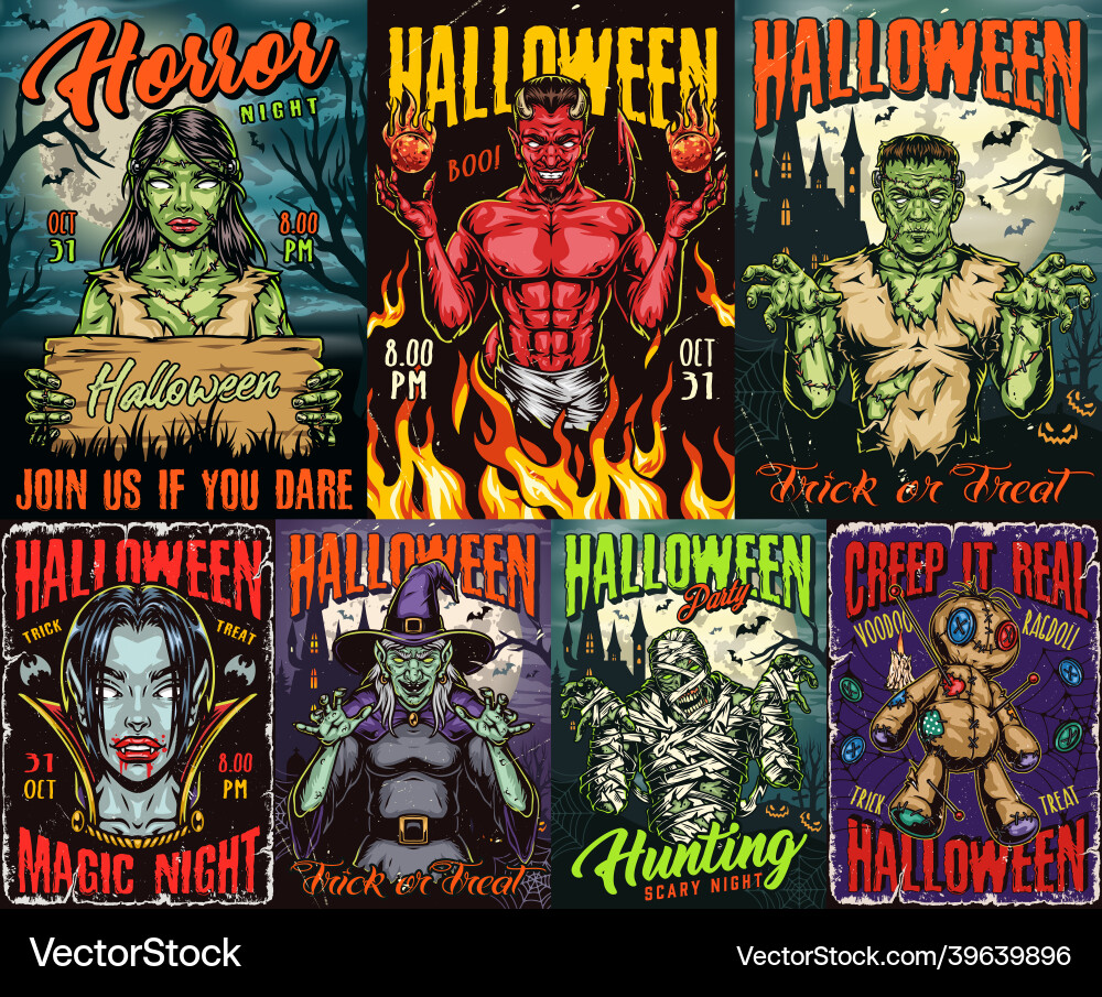 Spooky Halloween Posters - Zombies & More vector image