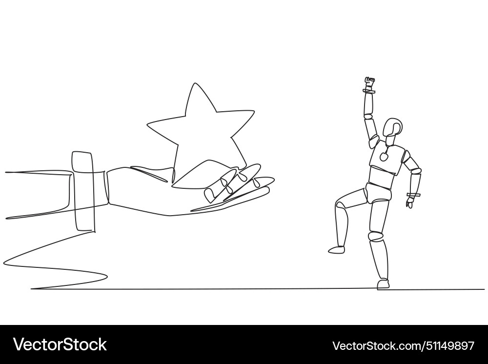 Continuous one line drawing a robot was happy vector image