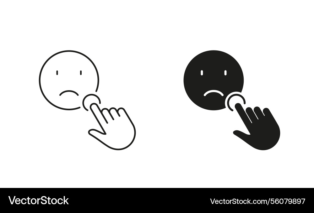 Cursor click on sad face emoticon pictogram Vector Image