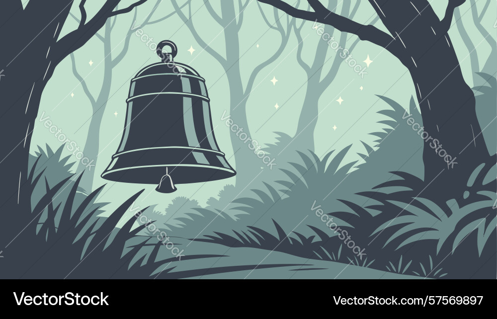 Lone bell in dark forest design generative ai Vector Image