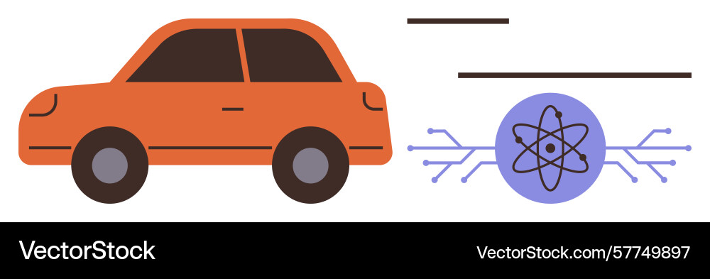 Orange car with atom concept and connecting lines Vector Image