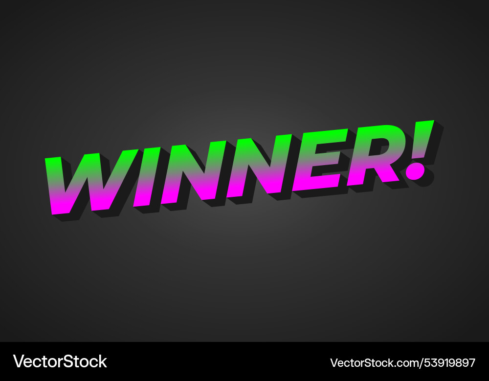 Winner text effect with modern color in 3d style Vector Image