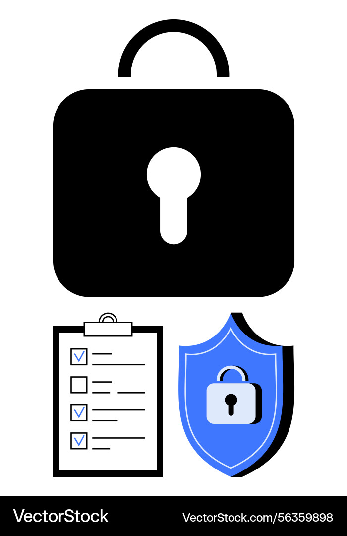 Secure lock checklist and shield representing Secure lock checklist and shield representing vector image
