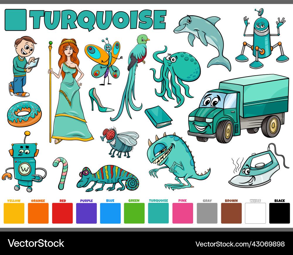 Set with cartoon characters and objects vector image