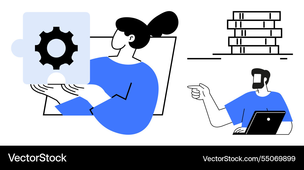 Collaborative team solving big data analytics Collaborative team solving big data analytics vector image