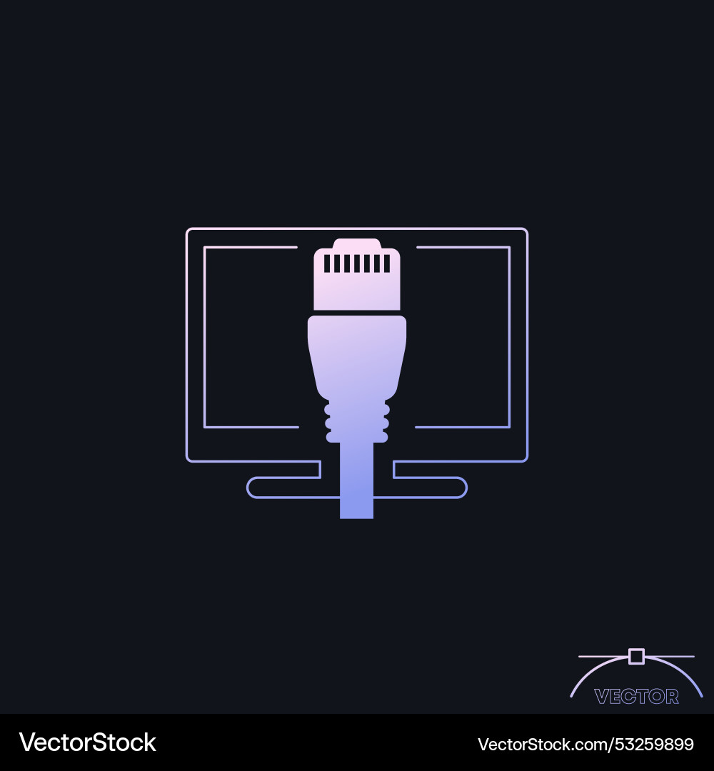 Ethernet cable and computer icon with gradient vector image