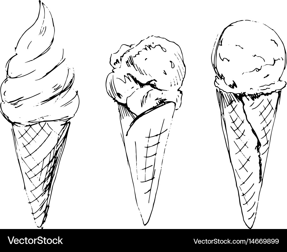 Hand sketch ice cream in cone vector image