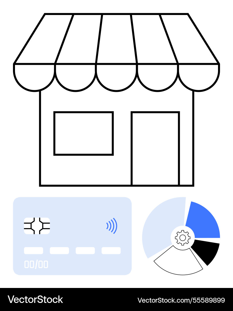Local storefront with credit card and data chart Vector Image