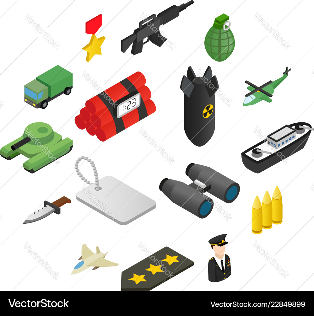 Weapon Isometric 3D Icon Set Vector Image