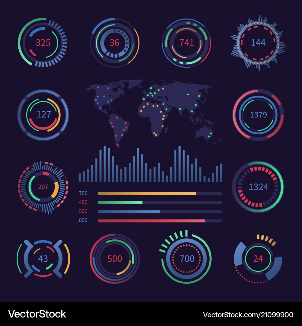 Circular digital hud visualisation data elements Circular digital hud visualisation data elements vector image