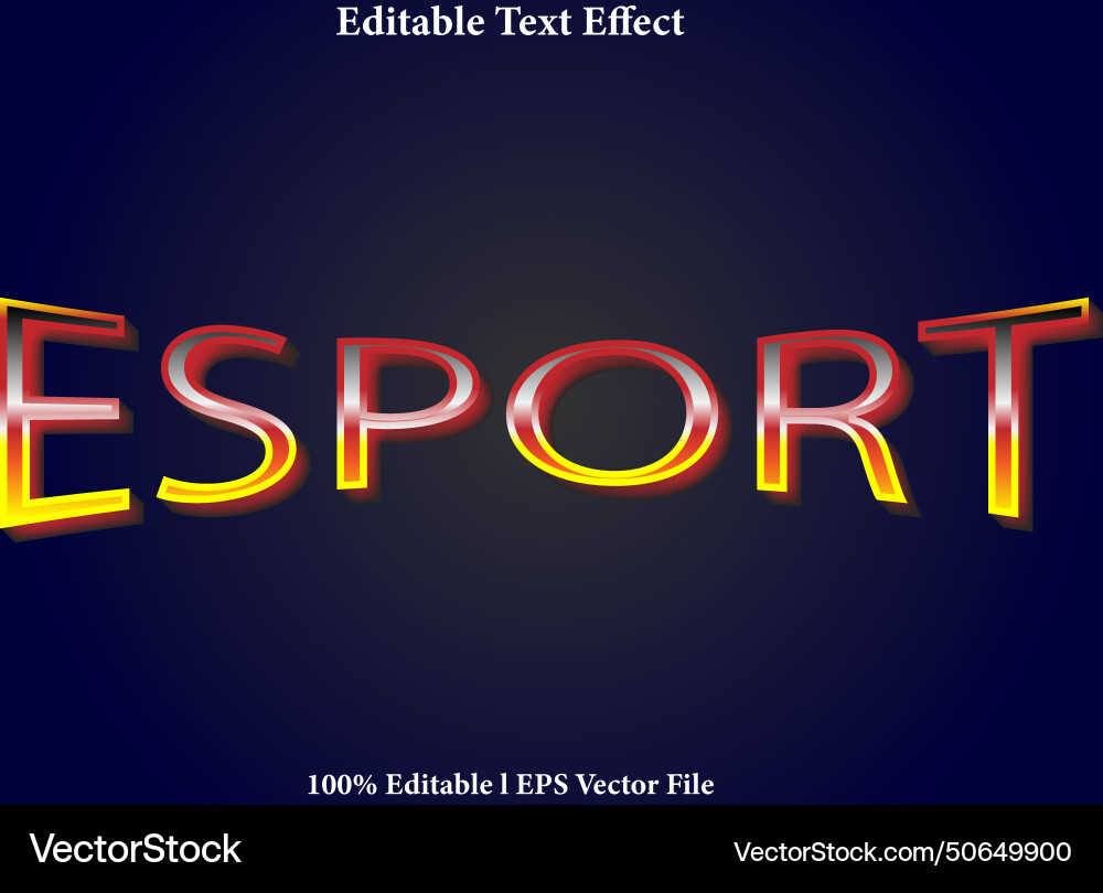Editable text effect esport 3d emboss gradient Vector Image