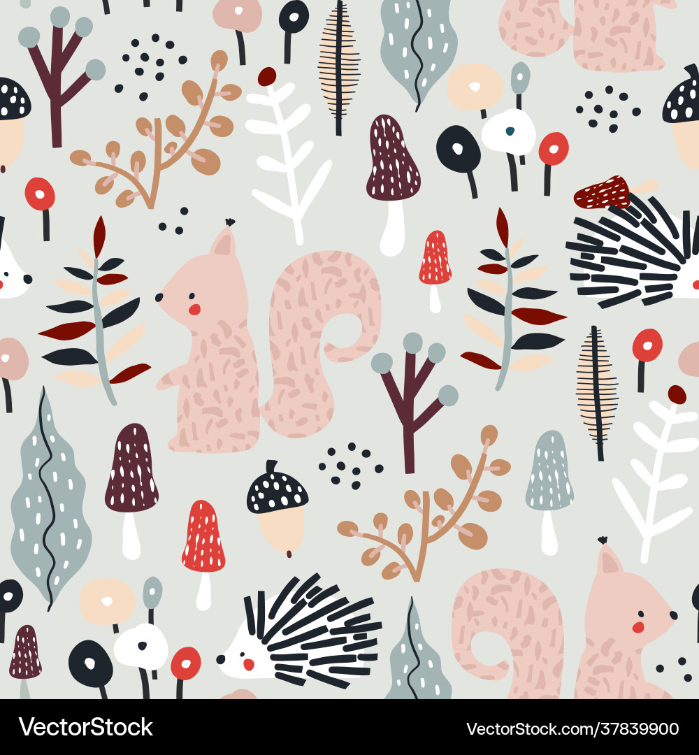 Seamless autumn pattern with squirrel mushrooms Seamless autumn pattern with squirrel mushrooms vector image