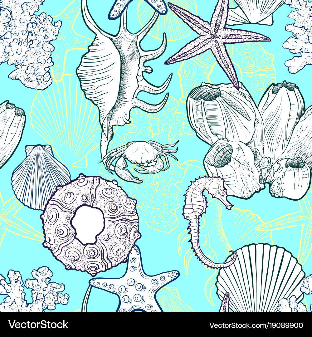Seashells and Starfish Pattern vector image