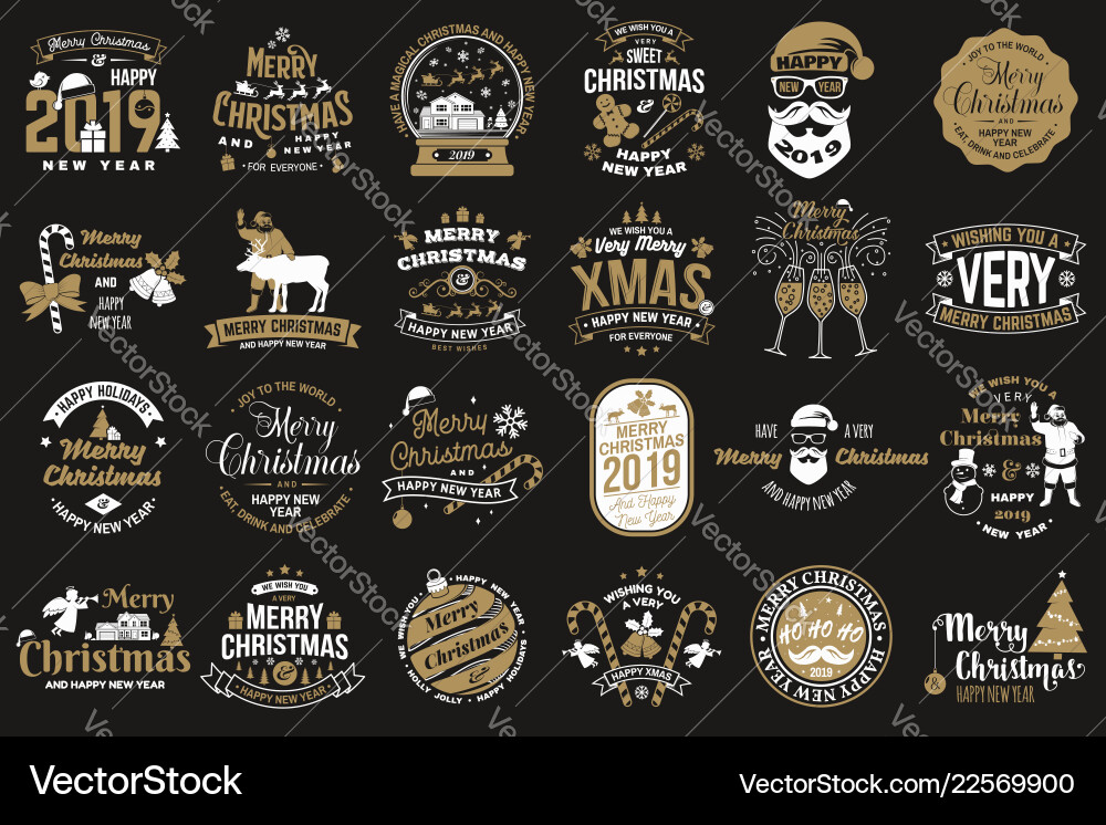 Set of merry christmas and happy new year stamp Set of merry christmas and happy new year stamp vector image