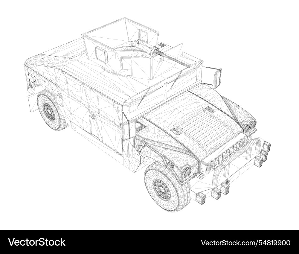 Wireframe of a combat jeep with weapons from Wireframe of a combat jeep with weapons from vector image