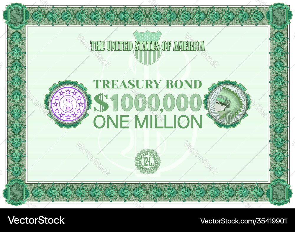 Paper blank sample a usa treasury bond – Royalty-Free Vector | VectorStock