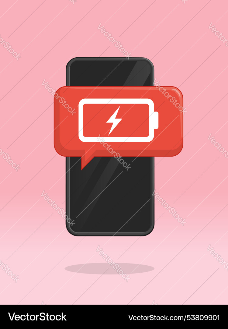 Smartphone battery empty push notification warning Smartphone battery empty push notification warning vector image