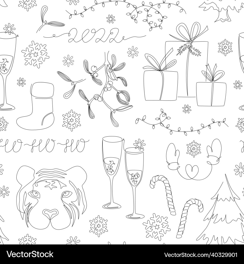 Xmas 2022 seamless pattern in continuous one line Xmas 2022 seamless pattern in continuous one line vector image