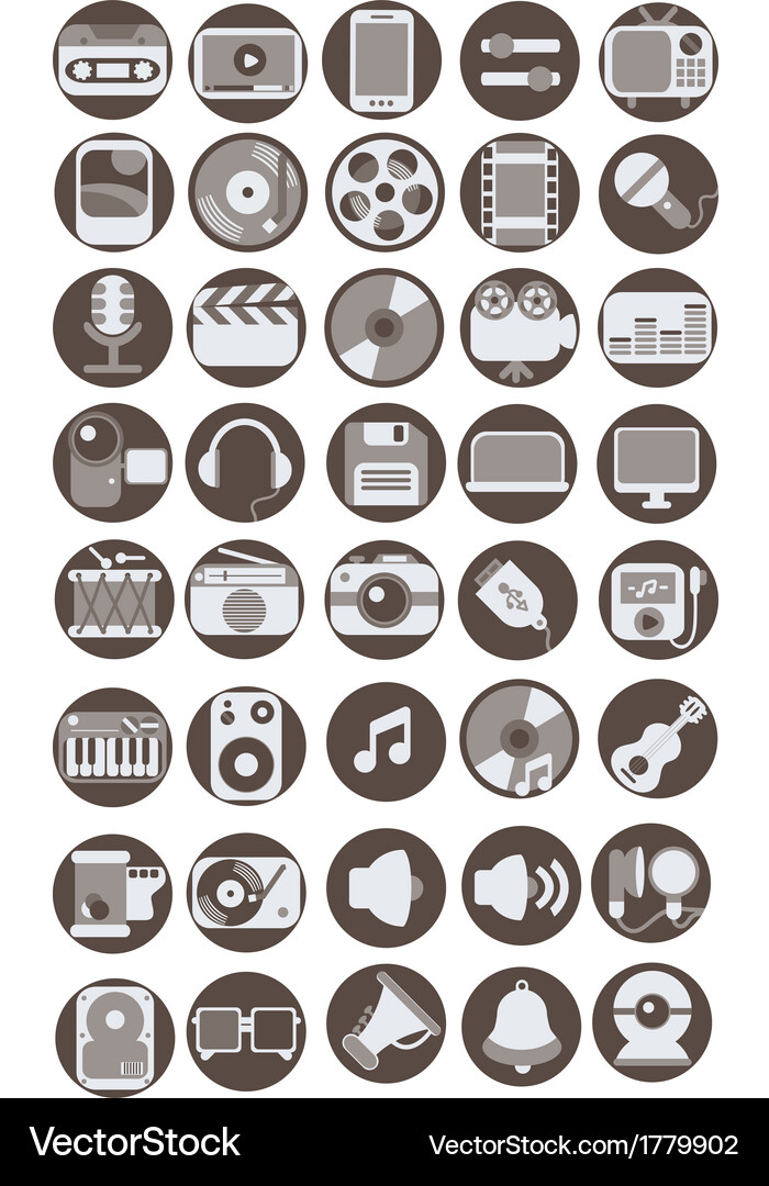Multimedia flat icons set Royalty Free Vector Image