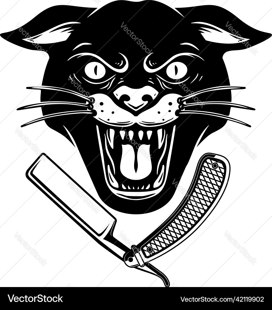 Panther head with barber razor design element Panther head with barber razor design element vector image