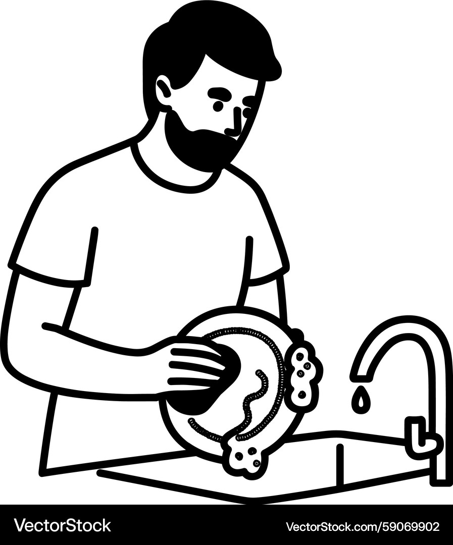 Drawing of washing dishes Vector Images \u0026 Graphics for Commercial Use |  VectorStock, image size:897x1080
