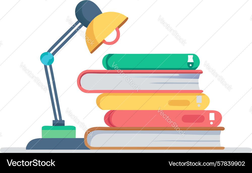 Stack of books with desk lamp symbolizing study Vector Image