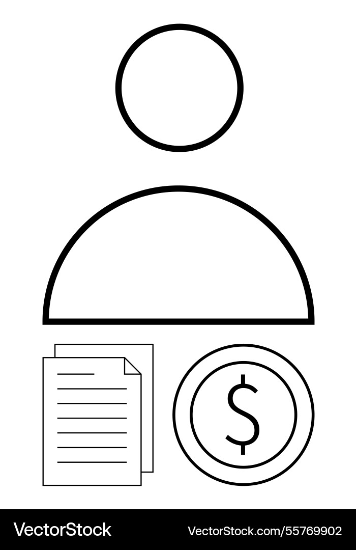 User profile with document and coin representing Vector Image