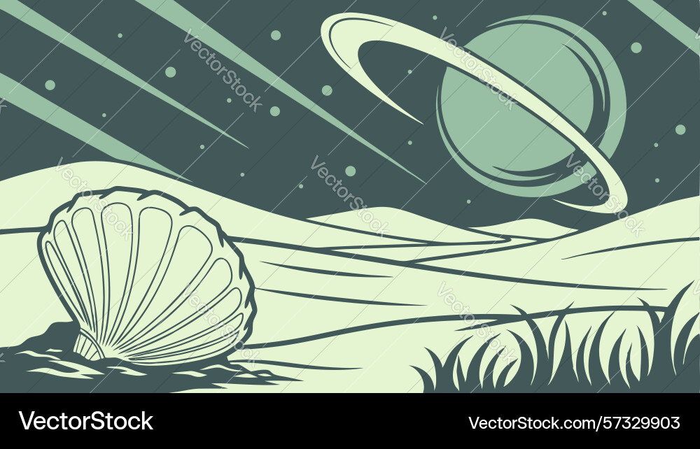 Alien planet with shell - sci-fi landscape Vector Image