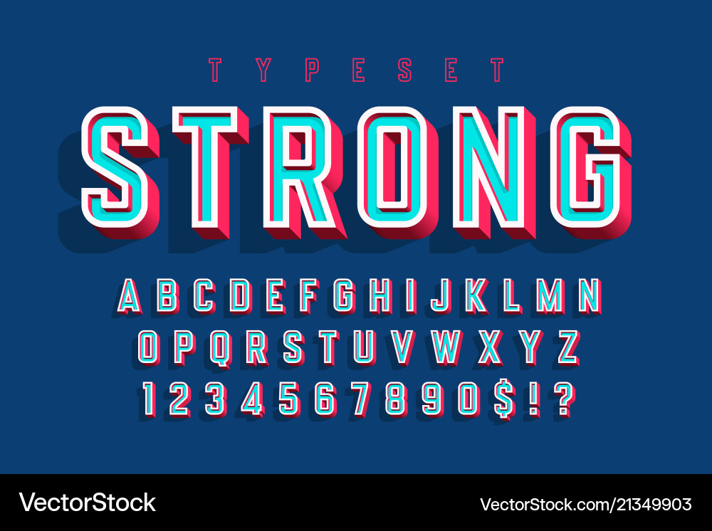 Bold 3D Display Font - Alphabet Letters Vector Image
