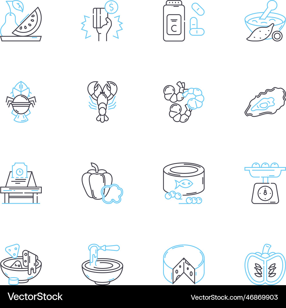 Clam house linear icons set shellfish chowder vector image