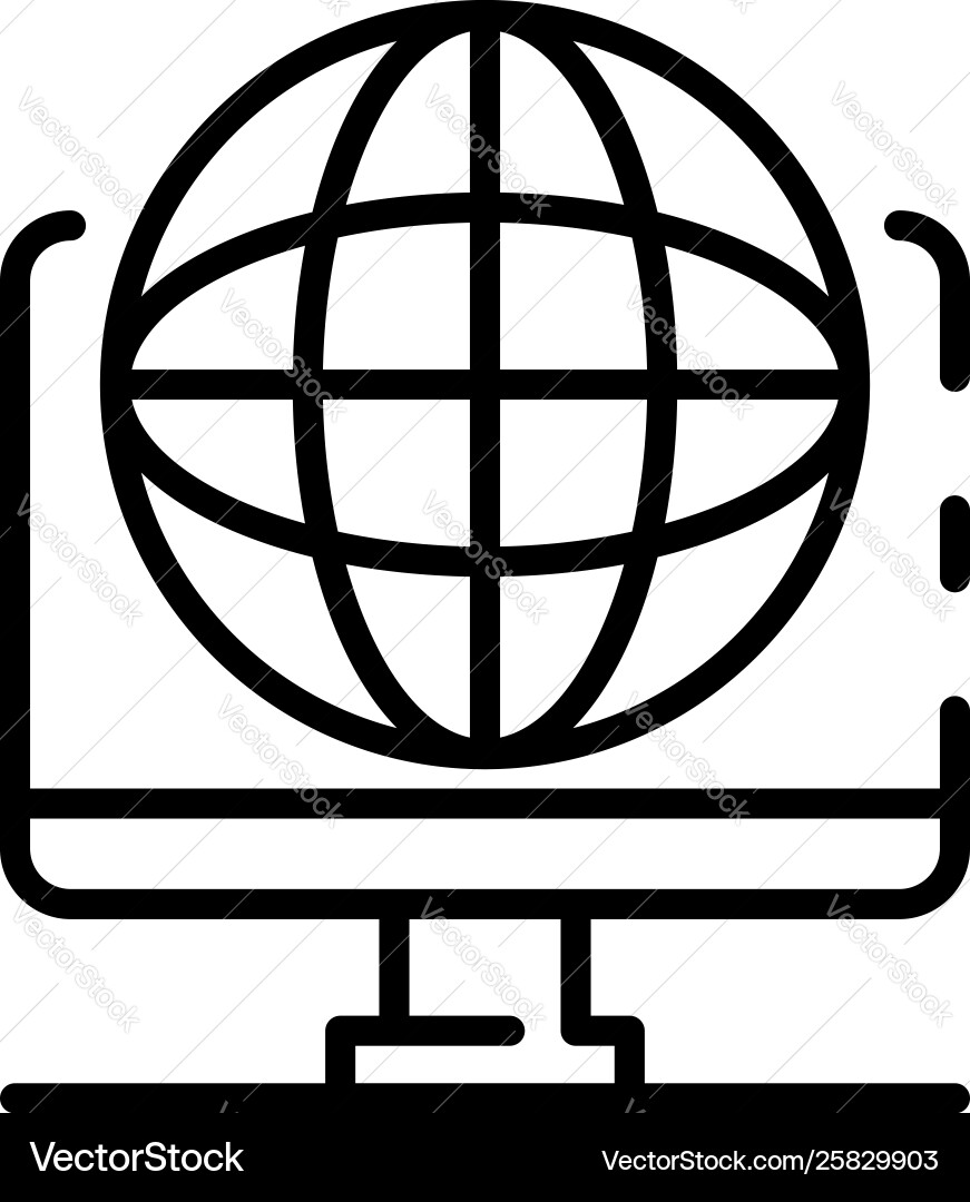 Computer and globe icon outline style vector image