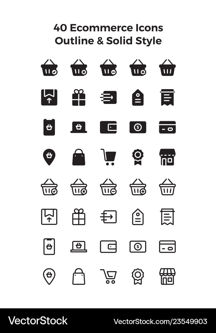 Ecommerce Icon Set - Solid & Outline Vector Image