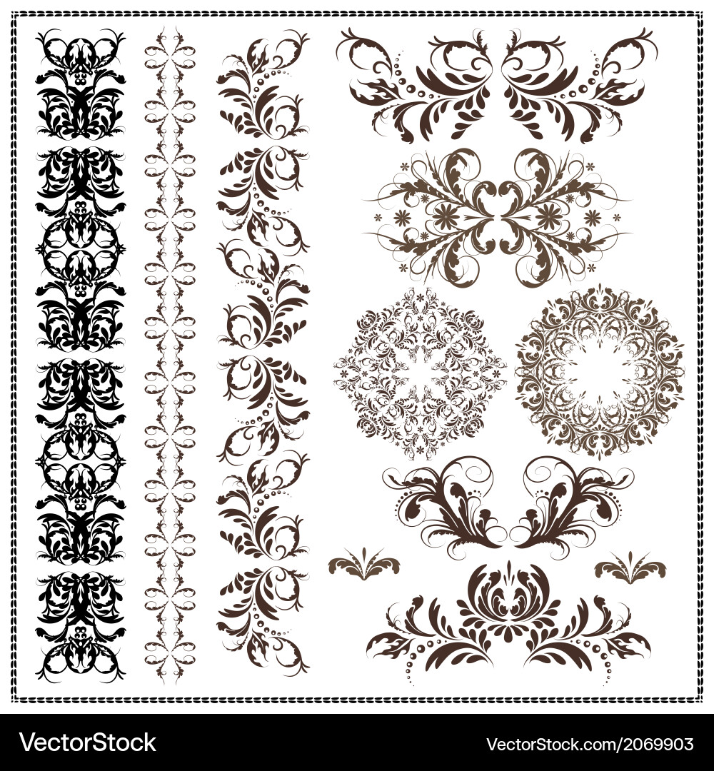 Elegant Floral Scroll Patterns vector image