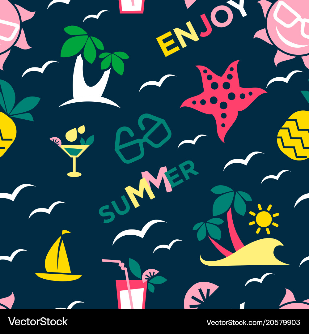 Enjoy summer seamless pattern with palms and sails vector image