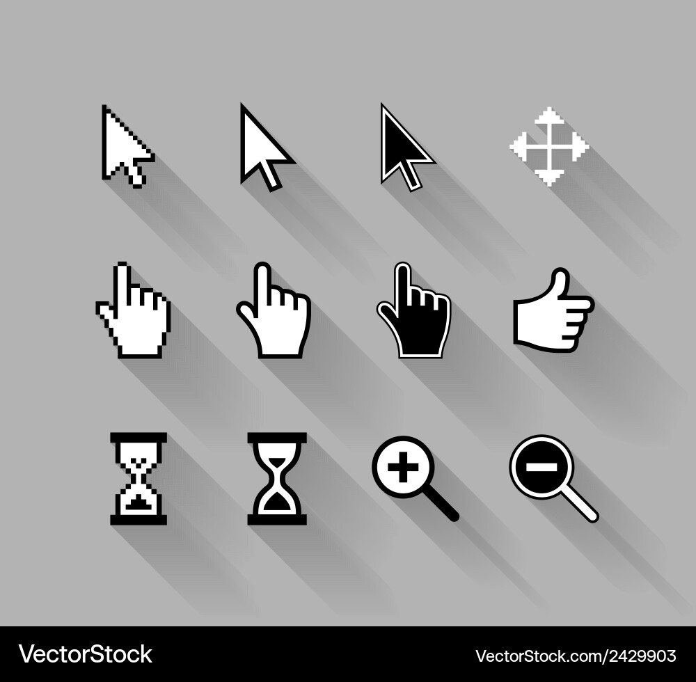 Modern Cursor Icons with Long Shadows vector image