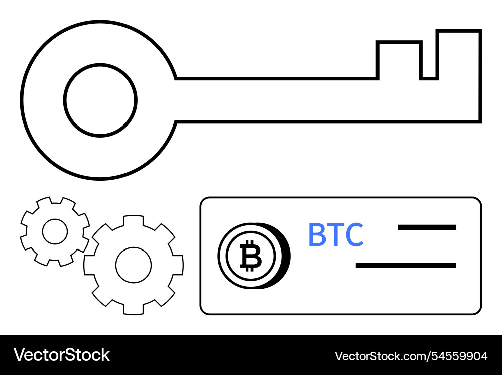 Abstract bitcoin wallet security concept with key Abstract bitcoin wallet security concept with key vector image