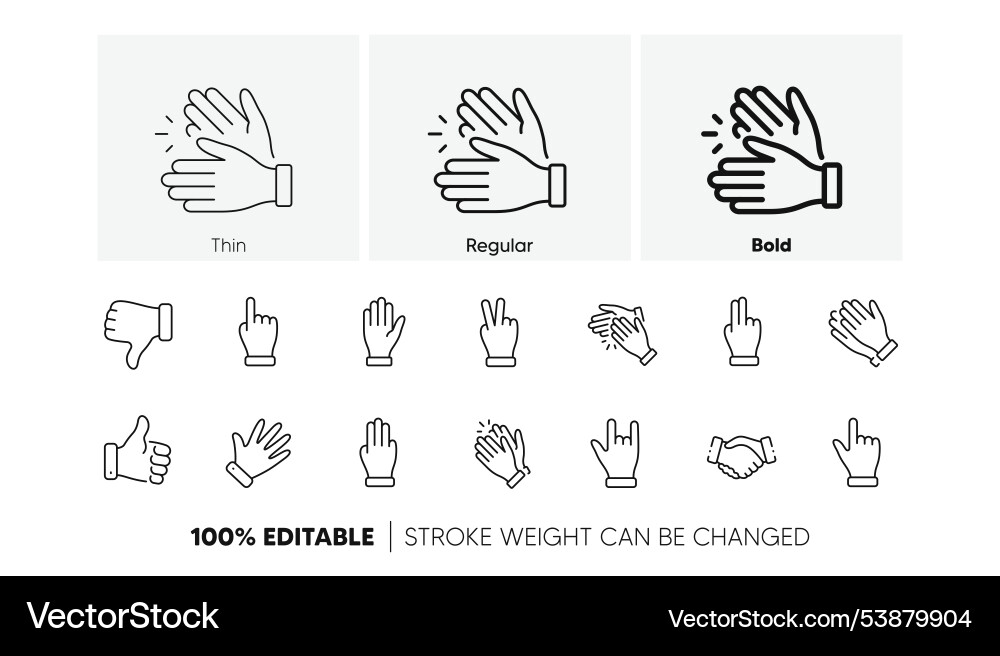 Hand gestures line icons handshake clapping Hand gestures line icons handshake clapping vector image