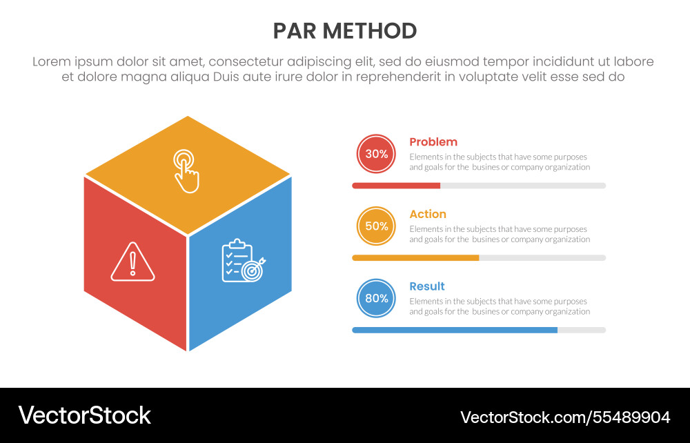 Par method infographic 3 point with 3d box shape Par method infographic 3 point with 3d box shape vector image